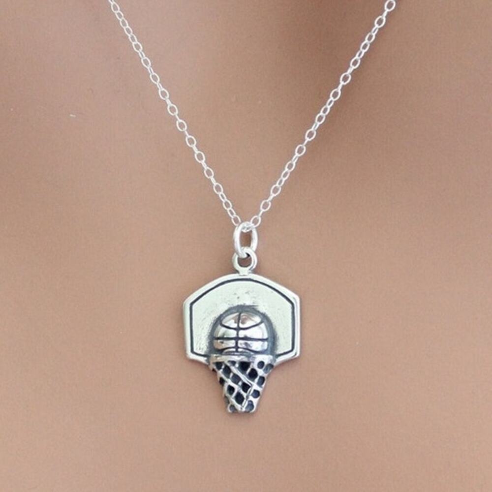 Sterling Silver Basketball Hoop Necklace